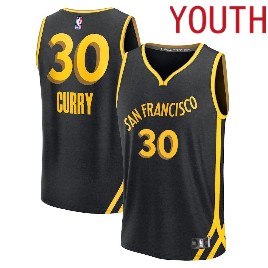 Youth Golden State Warriors #30 Stephen Curry Fanatics Branded Black City Edition 2023-24 Fast Break NBA Jersey